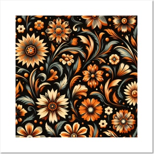 Orange Floral motif Posters and Art